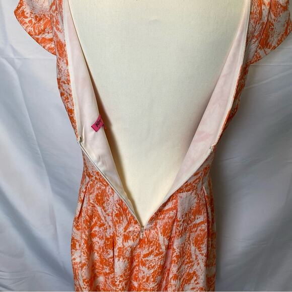 Betsey Johnson Jacquard Floral Orange Pleated Fit & Flare Dress Size 10 Womens - Picture 11 of 14